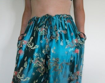 Blue Harem Asian Silk Inspired Trousers