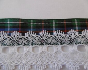 Shirring lace white on Pink Plaid satin ribbon