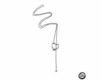 Sliding stainless steel - long necklace chain jaseron and heart