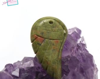 1 pendant unakite "wing" 30 x 14 x 5 mm, natural stone