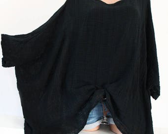 LAGENLOOK short Layering Tunic Poncho black 16-22 UK Italien Stil