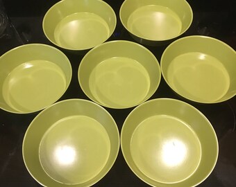 Avocado Green Melamine Bowls Set of 7