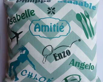 Pillow cover personalized with names, words to your liking and fabrics to choose 50 x 50 cm