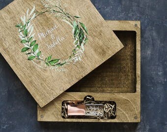 Usb box, custom usb flash drive, usb packaging, crystal usb, wood wedding box for photo 4x6 (10x15cm) with colored logo