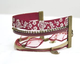 Bracelet / cuff vintage Burgundy and bronze