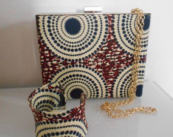 Idée cadeau. Pochette minaudière et bracelet en wax (tissu africain)