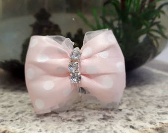Dog Hair Bow Accessories Bowtie Lace Princess Pretty Pastel Pink and White Dots Show Bows