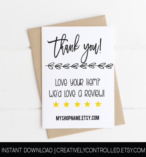 Etsy Review Card Instant Download Etsy Seller Thank You