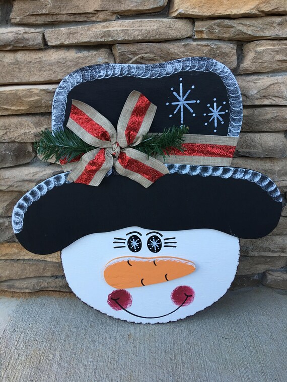 Plywood Hand cut Hand painted Wooden Snowman Door Hanger