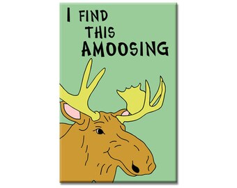 Amoosing Moose Button 2 x 3 inch Rectangle Refrigerator Fridge Magnet Funny Moose Gift