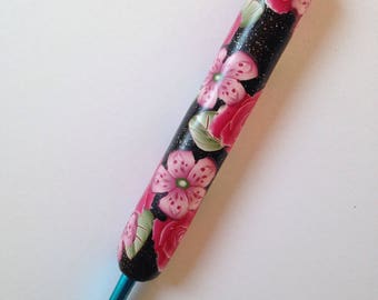 Polymer Clay Floral Covered Crochet Hook, Bates Size H