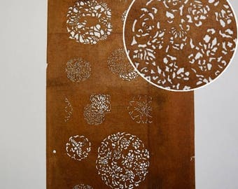 Vintage Japanese Katagami Stencil Persimmon Paper "Fine Medallions"