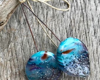 LARGE ORGANIC PETAL Headpins - Handmade Lampwork Glass Headpins - 2 Headpins - Earring Pair