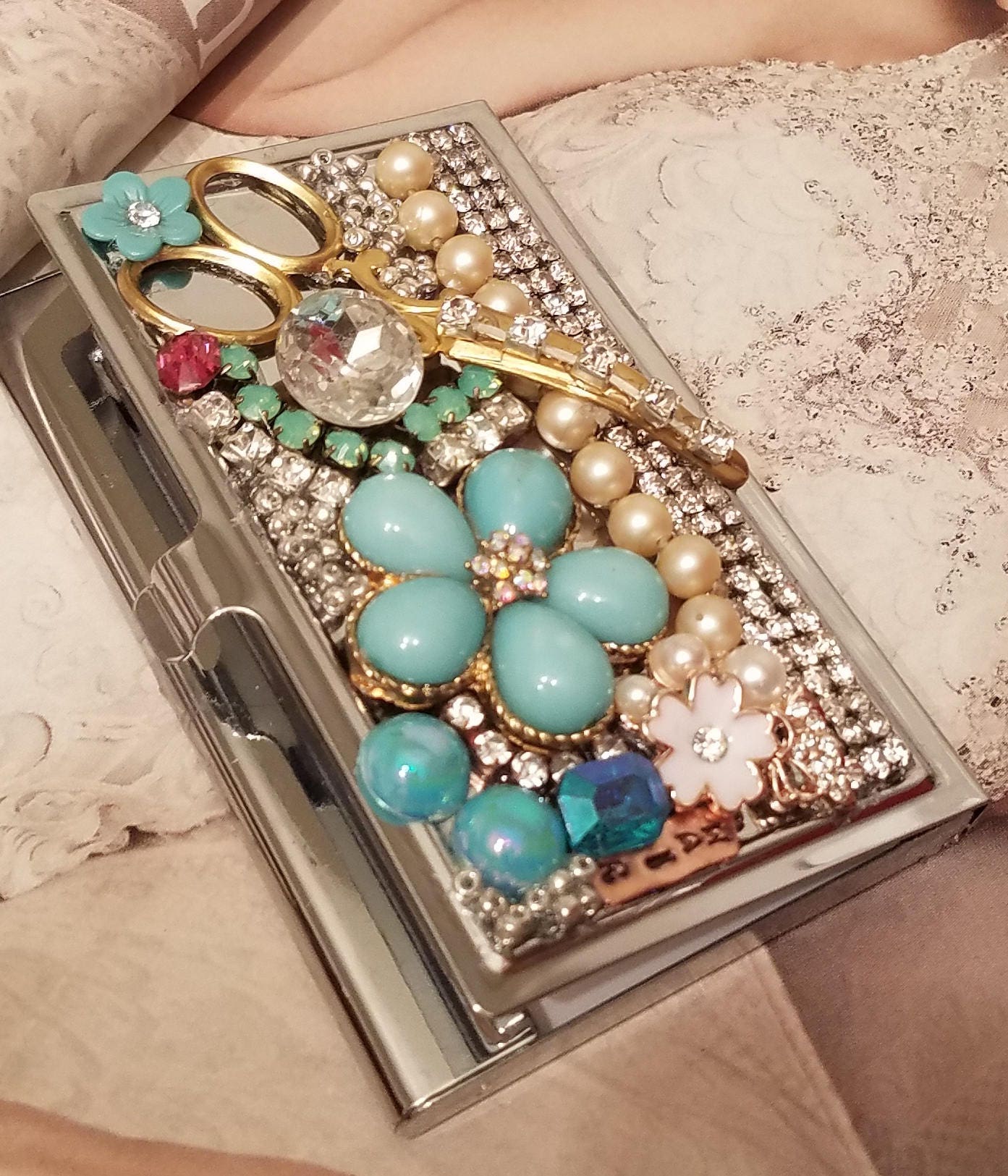 HairStylist Rhinestone Business Card Holder/ID Holder