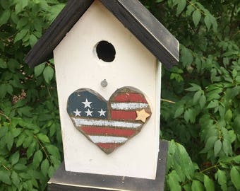 Flag Heart Primitive Birdhouse Patriotic Country