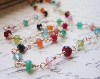 ON SALE Multi Gemstone Necklace, All Gold Filled, Tiny Rondelles, Wire Wrapped Gems, Gift, Anniversary Gift, Birthstone Necklace
