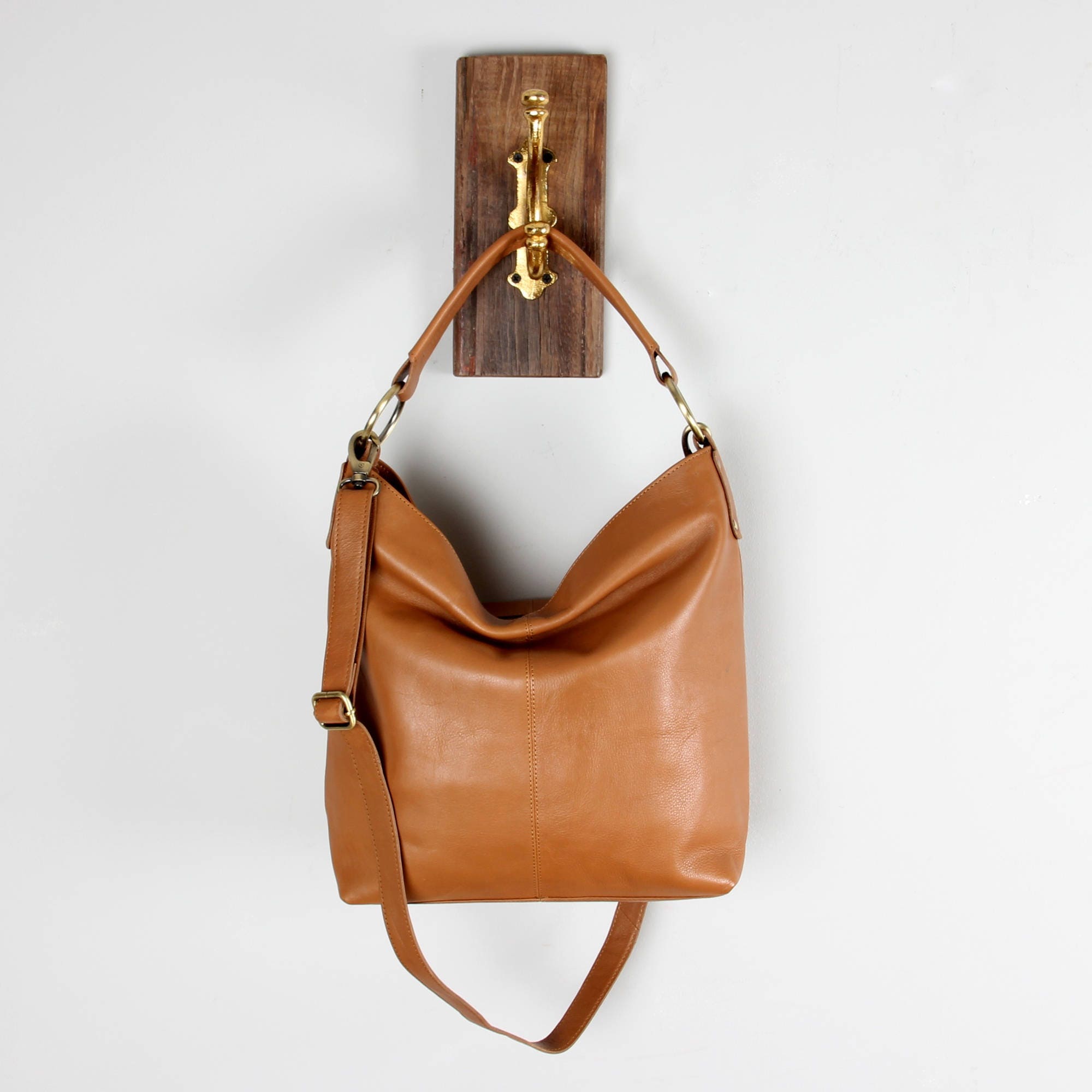 Tan Leather Handbag Hobo Tote Purse
