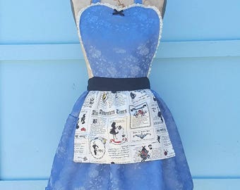 ALICE in WONDERLAND apron, sexy hostess apron, Alice in Wonderland costume apron, bridal shower gift, womens costume, fast and easy costume