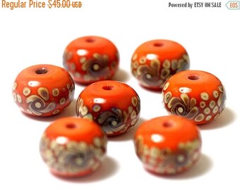 ON SALE 30% off Handmade Glass Lampwork Bead Set - Seven Coral w/Beige Rondelle Beads 11102701