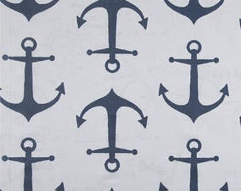 CUSTOM-Made Valances,Panels,Tiers. ~You Choose Size ~ Lined or Unlined ~ Rod pocket or grommets - Navy blue anchors nautical beachy White