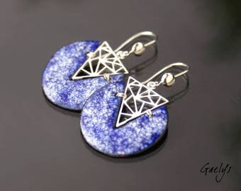 Pacs bleu univers - boucles d'oreille, argent massif et cuivre émaillés - Bohême Chic - Gaelys
