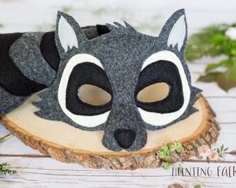 Rod and Rhonda Raccoon Felt Mask and Tail pretend play costume