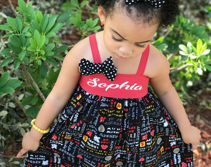 Girls Mickey Mouse Dress - Disney Birthday Party - Baby Girl Gift - Toddler Mickey Dress - Personalized Dress - sizes 6 months to 8 yrs