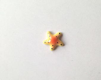 Miniature Ceramic Starfish, yellow, light blue, mini, small, tiny, little, miniature, ceramic animal, tiny animal, decoration, mini animal
