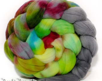 TOUCANET - French Rambouillet Hand Dyed Hand Painted Combed Top Wool Roving Spinning Felting fiber - 4.2 oz