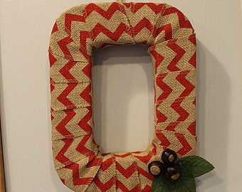 Burlap Red Chevron Block O with Ohio Buckeyes