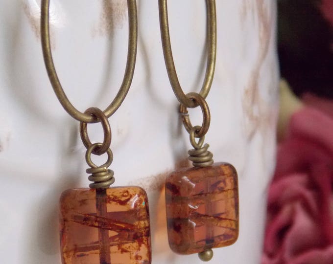 Czech Glass Earrings Boho Chic Antique Brass geometric Square Rustic Woodland Dainty Long Light Earthy Earrings Gift Rustic Jewelry Czech Glass Earrings Boho Chic Antique Brass geometric Square Rustic Woodland Dainty Long Light Earthy Earrings Gift Rustic Jewelry