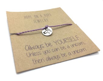 Unicorn Bracelet - Sterling Silver Unicorn Bracelet - Cord Bracelet - Unicorn Charm Bracelet - Unicorn Jewelry - Gift for Girl - Be Yourself