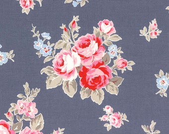 Flower Sugar Cotton Oxford Pink floral on Blue 40398L-71 one yard