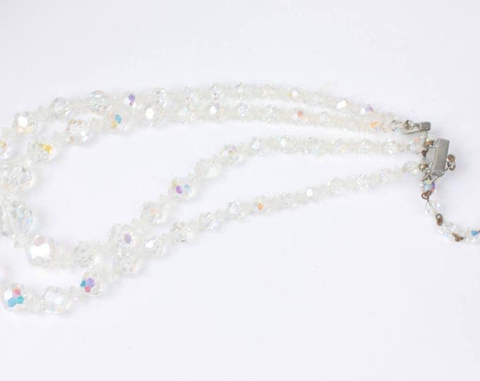 Two Strand AB Crystal Choker Necklace Faceted Graduated Beads