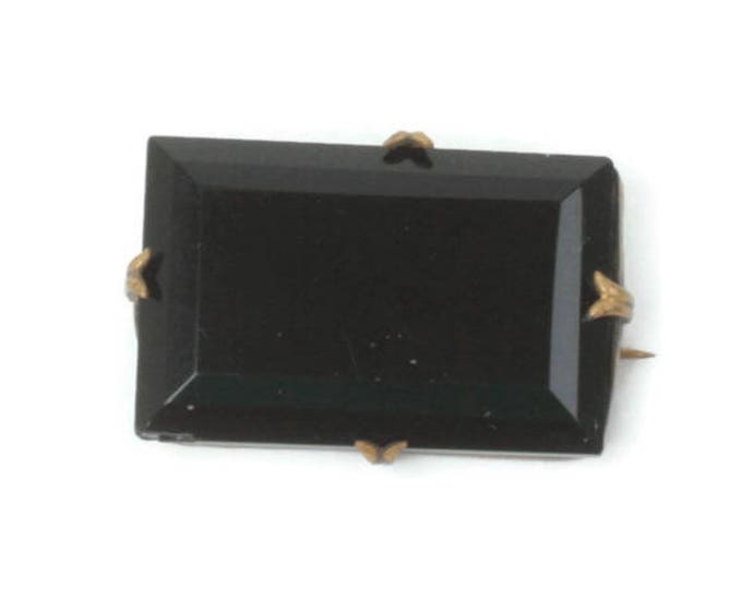 Victorian Black Glass Mourning Pin Faceted Rectangular Vintage Antique