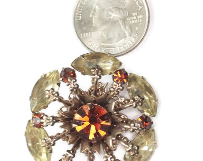 Rhinestone Brooch Golden Brown and Yellow Stones Atomic Style 1950s Vintage