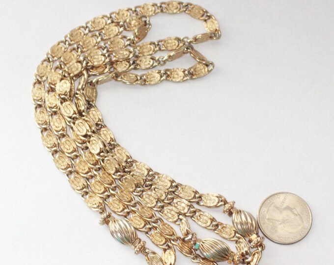 Longer Snail Chain Necklace Gold Tone Ribbed Accent Beads 44 Inch Necklace Retro Necklace