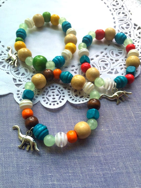 Dinosaur party, dinosaur bracelet, boys jewelry, beaded bracelet favor ...