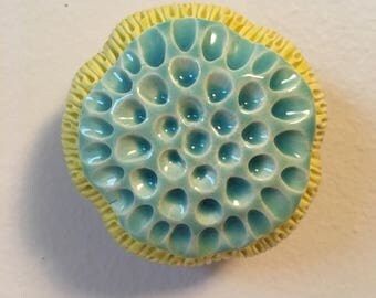 One Satin Chartreuse and Turquoise Anemone Bloom Pod Wall Art 2