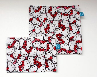 Reuseable Eco-Friendly Set of Snack and Sandwich Bags in Hello Kitty Fabric