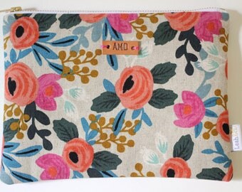 monogrammed clutch, rifle paper co makeup bag, rosa zipper pouch, small makeup pouch, purse organizer, personalized bag, monogram bag