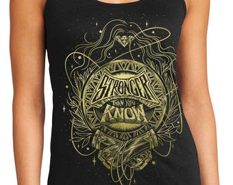 Wonder Woman Tank Top // Stronger Than You Know Tank Top // Hand Screen Printed // Black and Gold