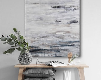 original abstract seascape painting large white grey painting modern minimalist wall art 'day after day'