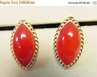 For Sale Vintage Estate Ming's of Honolulu Carnelian Stone Earrings Hard to Find