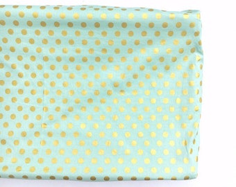 Crib Sheet- Changing Pad Cover- metallic MINT GOLD DOT- gold dot crib sheet- gold dot changing pad cover- girl crib sheet- mint crib sheet