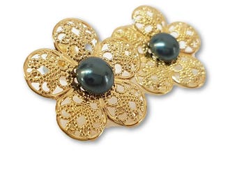 Art Deco Earrings, Bridesmaid Gift, Bridesmaid Earrings, Boho Wedding Earrings, Blue Pearl Flower Earrings, Pearl Earrings, June Birthstone