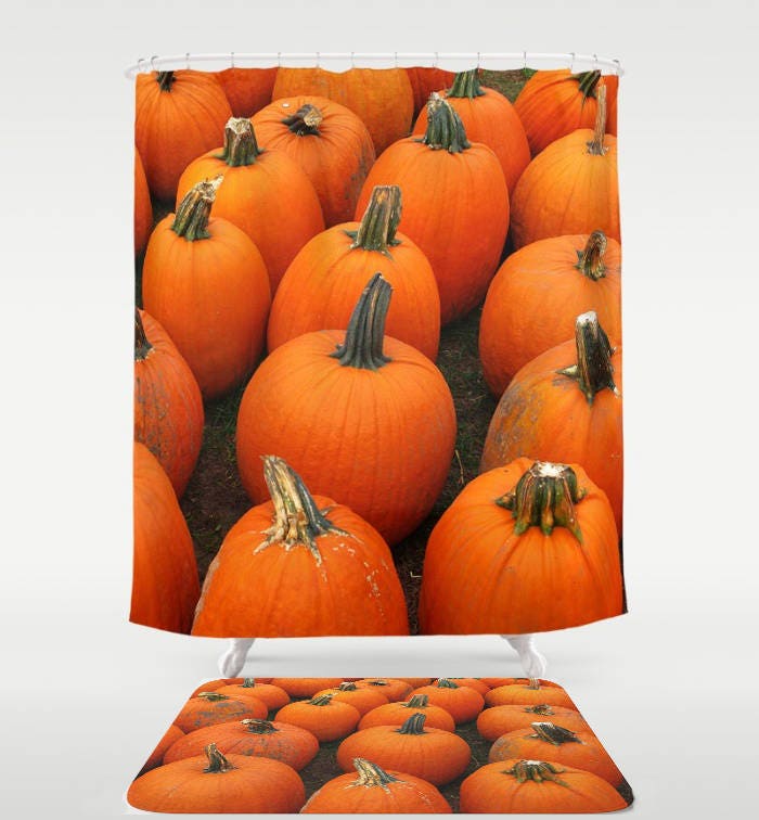 Plenty of pumpkins orange shower curtain bath mat bathroom