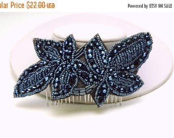 Vintage Style Beaded Hair Comb, Black Blue Applique 1920s Headpiece, The Great Gatsby Headpiece, Downton Abbey Headpiece, Hair Piece