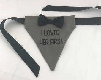 Dog Wedding Banana, grooms dog bandana, best man, groomsman, ringbearer, custom color and custom bow and ribbon colors, Wedding stress break