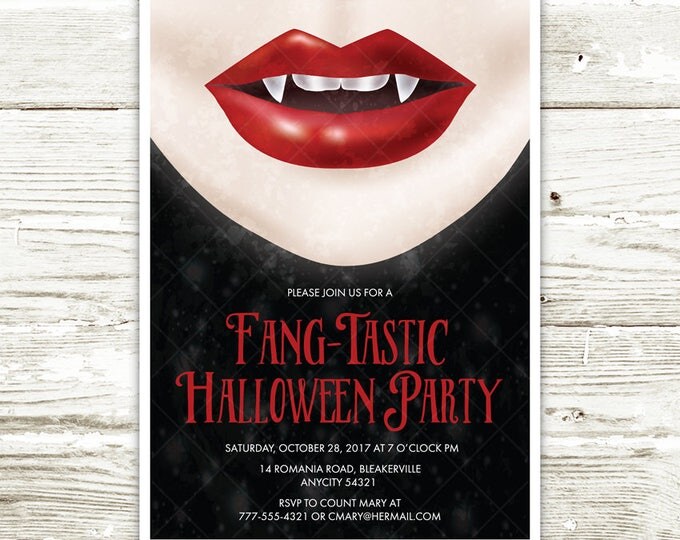 Fang-Tastic Dracula Vampire Costume Halloween Party Printable Invitation